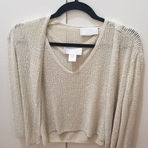 Badgeley Mischka Beaded White Sweater set